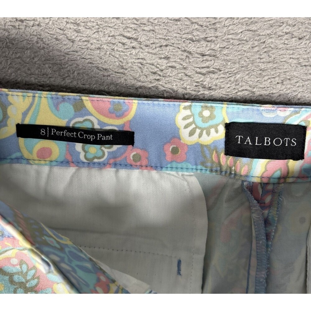 Talbots Perfect Crop Pants Womens Size 8 Paisley Powder Blue Blush Pink Bohemian - Picture 9 of 14